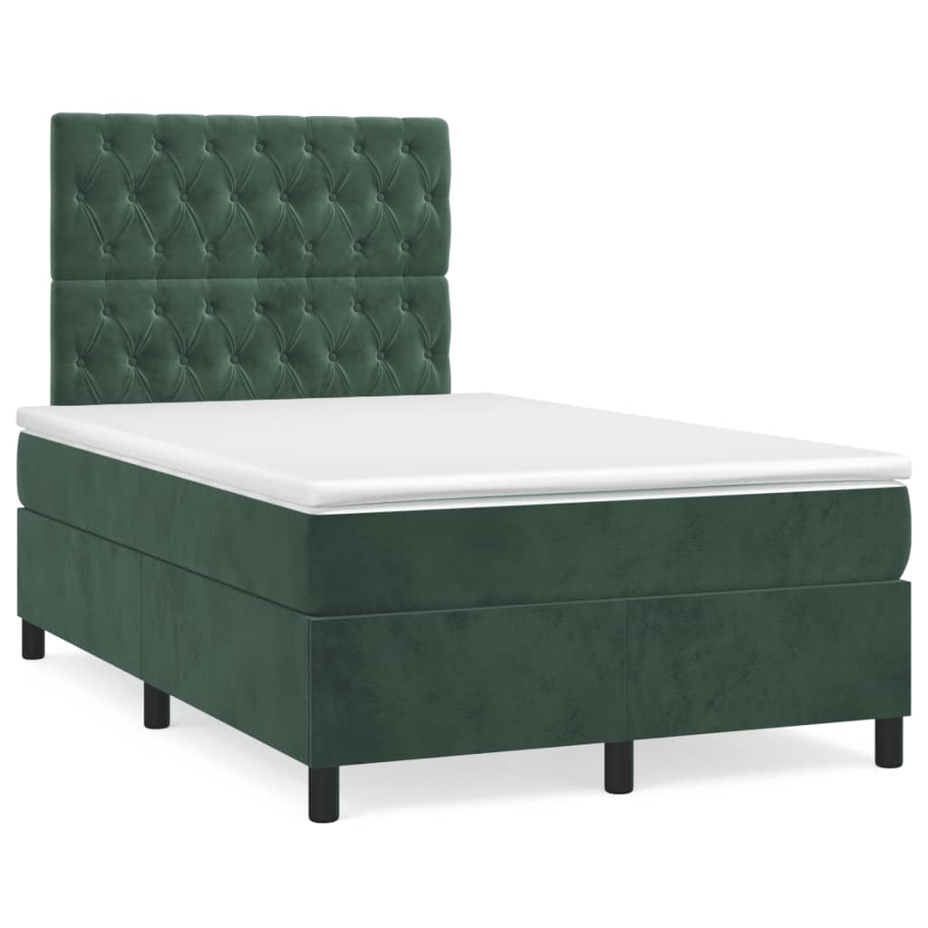 Cama box spring con colchón terciopelo verde oscuro 120x200 cm diseño de botones