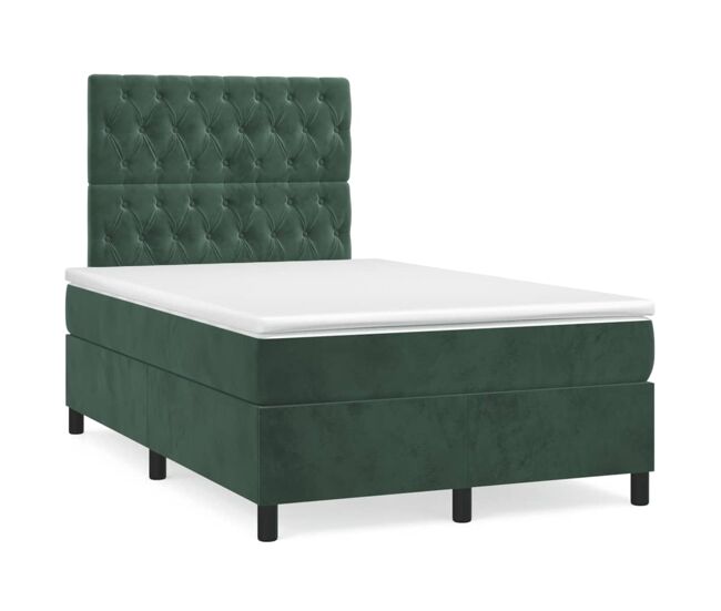 Cama box spring con colchón terciopelo verde oscuro 120x200 cm diseño de botones