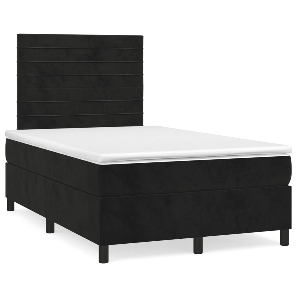 Cama box spring con colchón terciopelo - Rayas horizontales 120x200 Negro