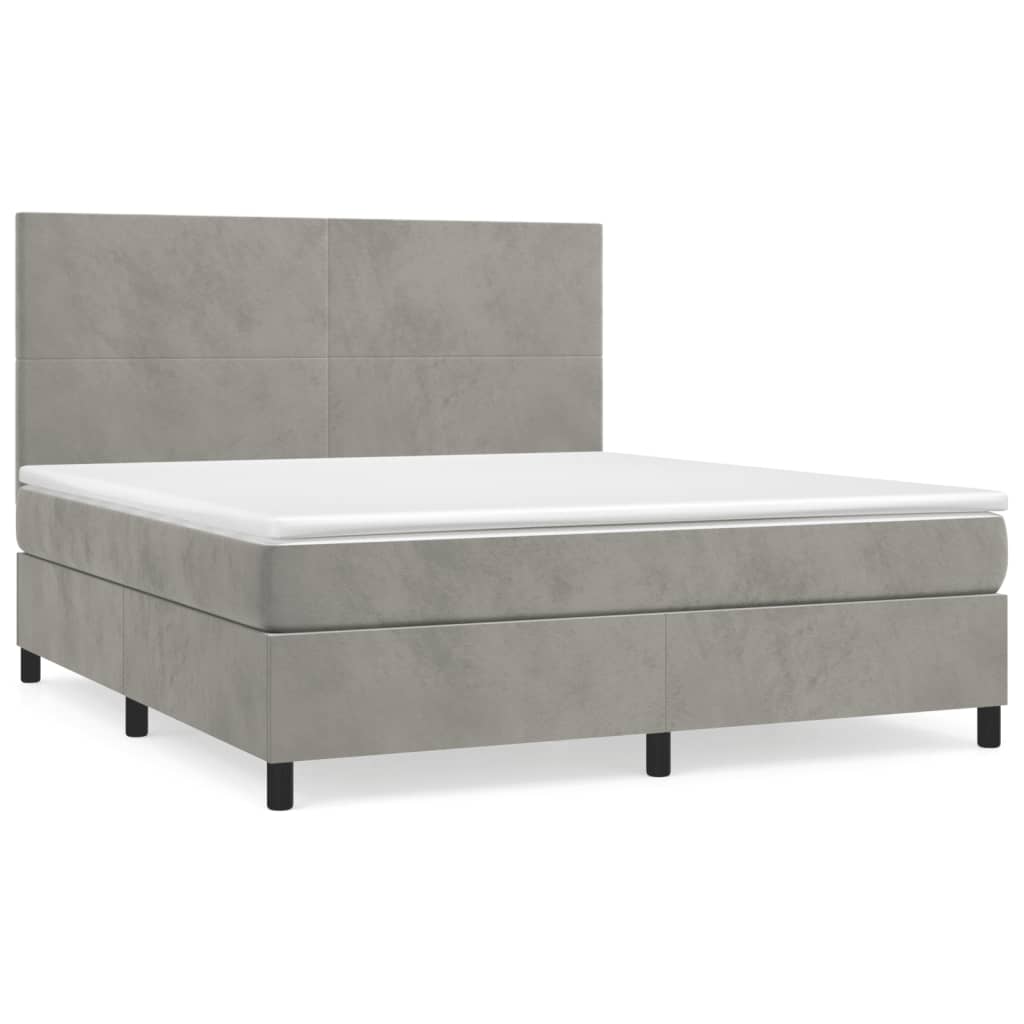 cama box spring con colchon terciopelo gris claro 160x200 cm diseno plano