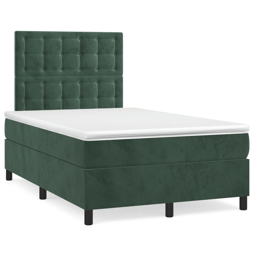 Cama box spring con colchón terciopelo - Botones 120x200 Verde