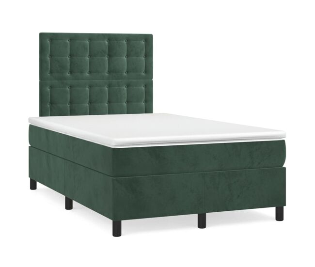 Cama box spring con colchón terciopelo verde oscuro 120x200 cm botones