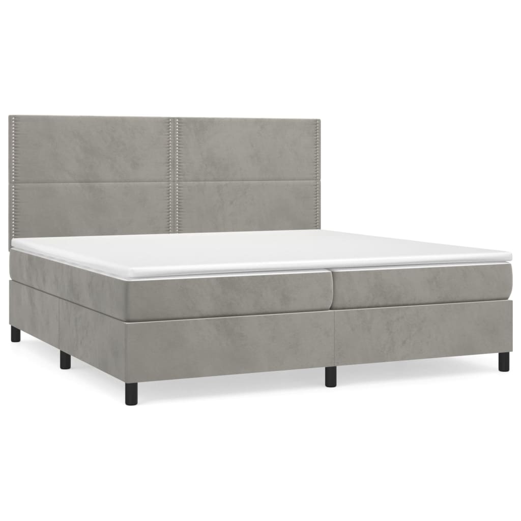 Cama box spring con colchón terciopelo - Liso con clavos 200x200 Gris Claro