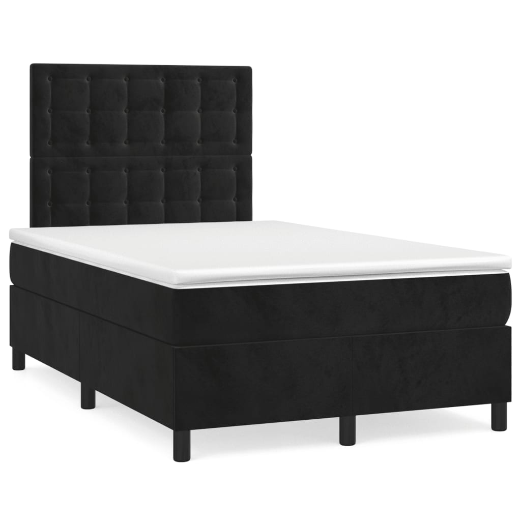 Cama box spring con colchón terciopelo - Botones 120x200 Negro