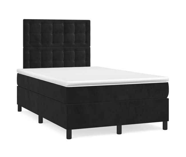 Cama box spring con colchón terciopelo negro 120x200 cm botones