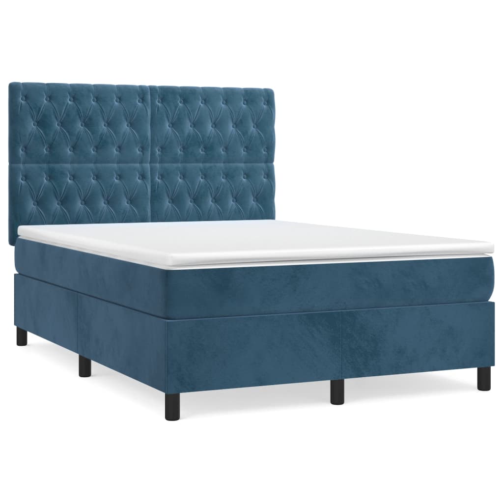 Cama box spring con colchón terciopelo - Diseño de botones 140x190 Azul