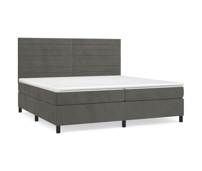 Cama box spring con colchón terciopelo gris oscuro 200x200 cm rayas horizontales