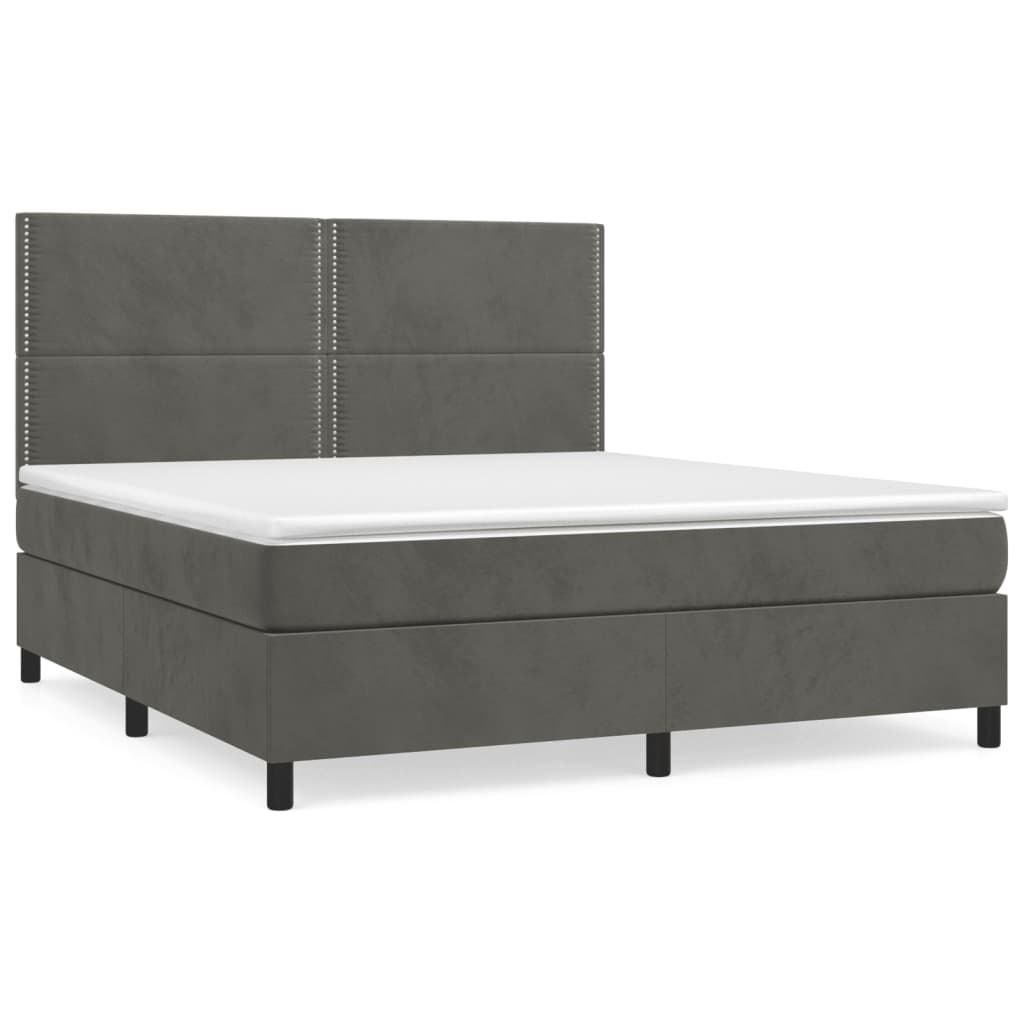 cama box spring con colchon terciopelo gris oscuro 180x200 cm liso con clavos
