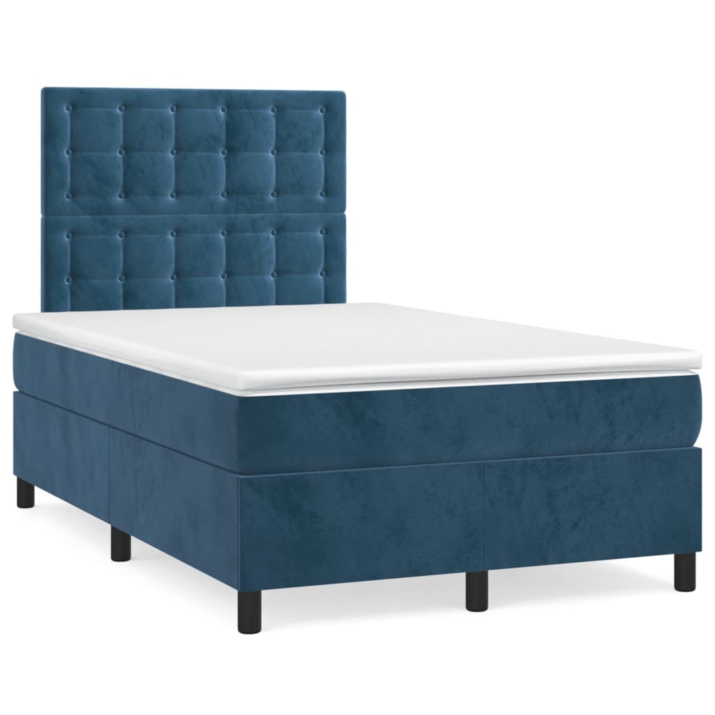 Cama box spring con colchón terciopelo - Botones 120x200 Azul