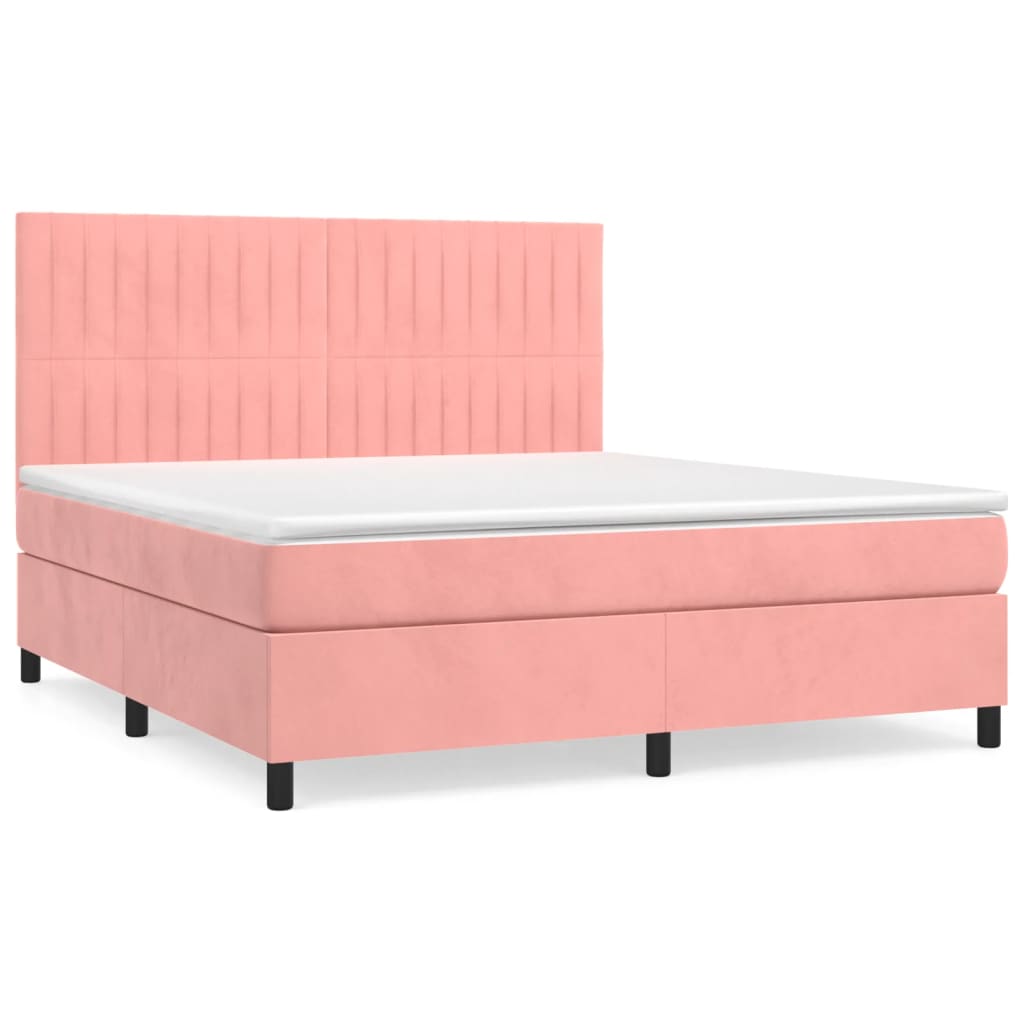 Cama box spring con colchón terciopelo - Rayas verticales 180x200 Rosa