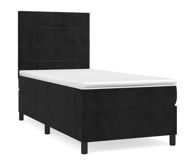 Cama box spring con colchón terciopelo negro 80x200 cm bloques con cuadros