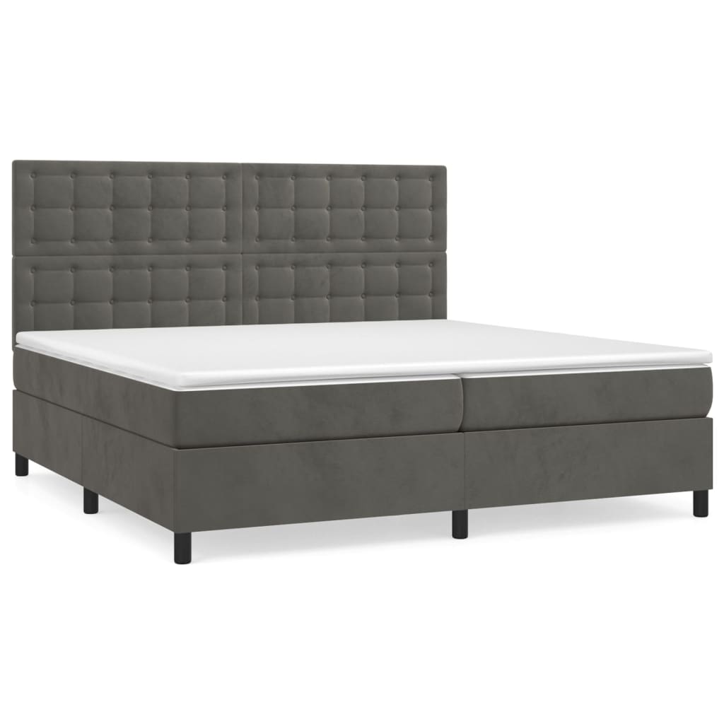 Cama box spring con colchón terciopelo - Botones 200x200 Gris Oscuro