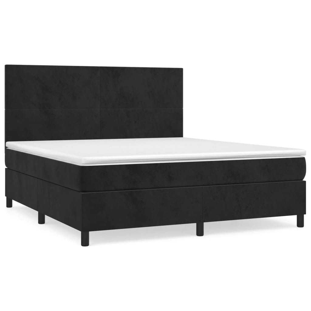 Cama box spring con colchón terciopelo negro 160x200 cm diseño plano