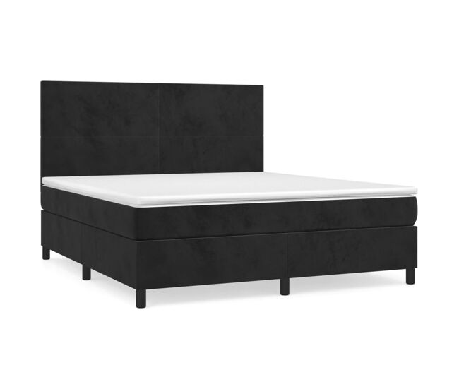 Cama box spring con colchón terciopelo negro 160x200 cm diseño plano