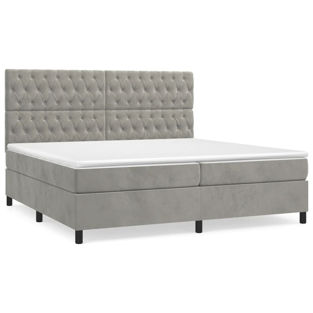 Cama box spring con colchón terciopelo - Diseño de botones 200x200 Gris Claro