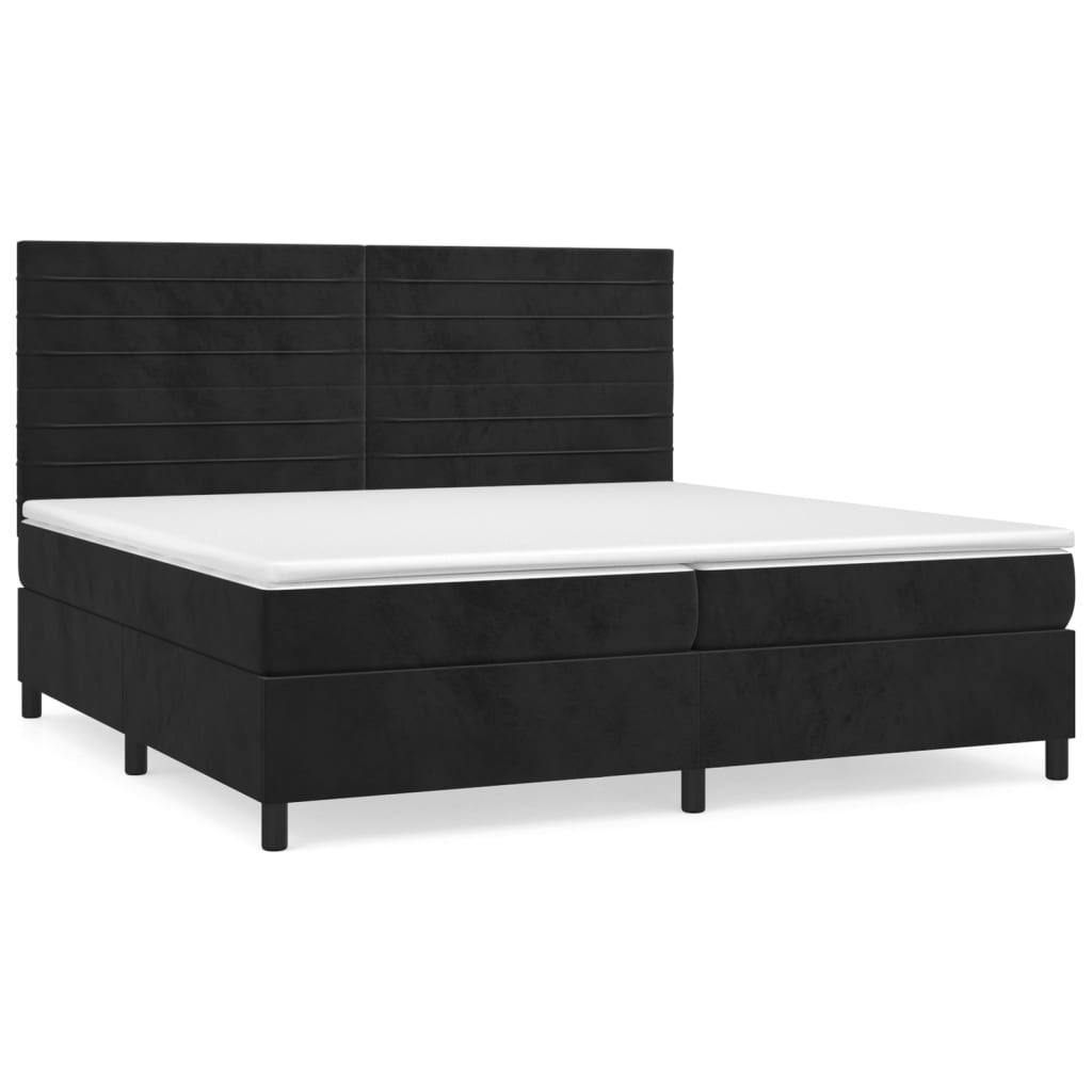 Cama box spring con colchón terciopelo negro 200x200 cm rayas horizontales