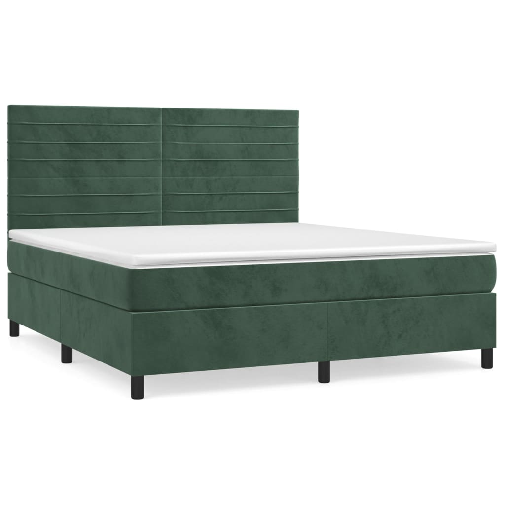 Cama box spring con colchón terciopelo verde oscuro 160x200 cm rayas horizontales