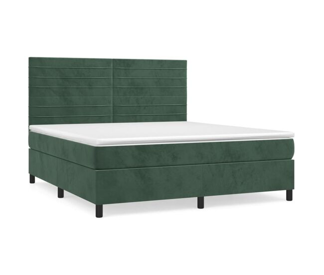 Cama box spring con colchón terciopelo verde oscuro 160x200 cm rayas horizontales