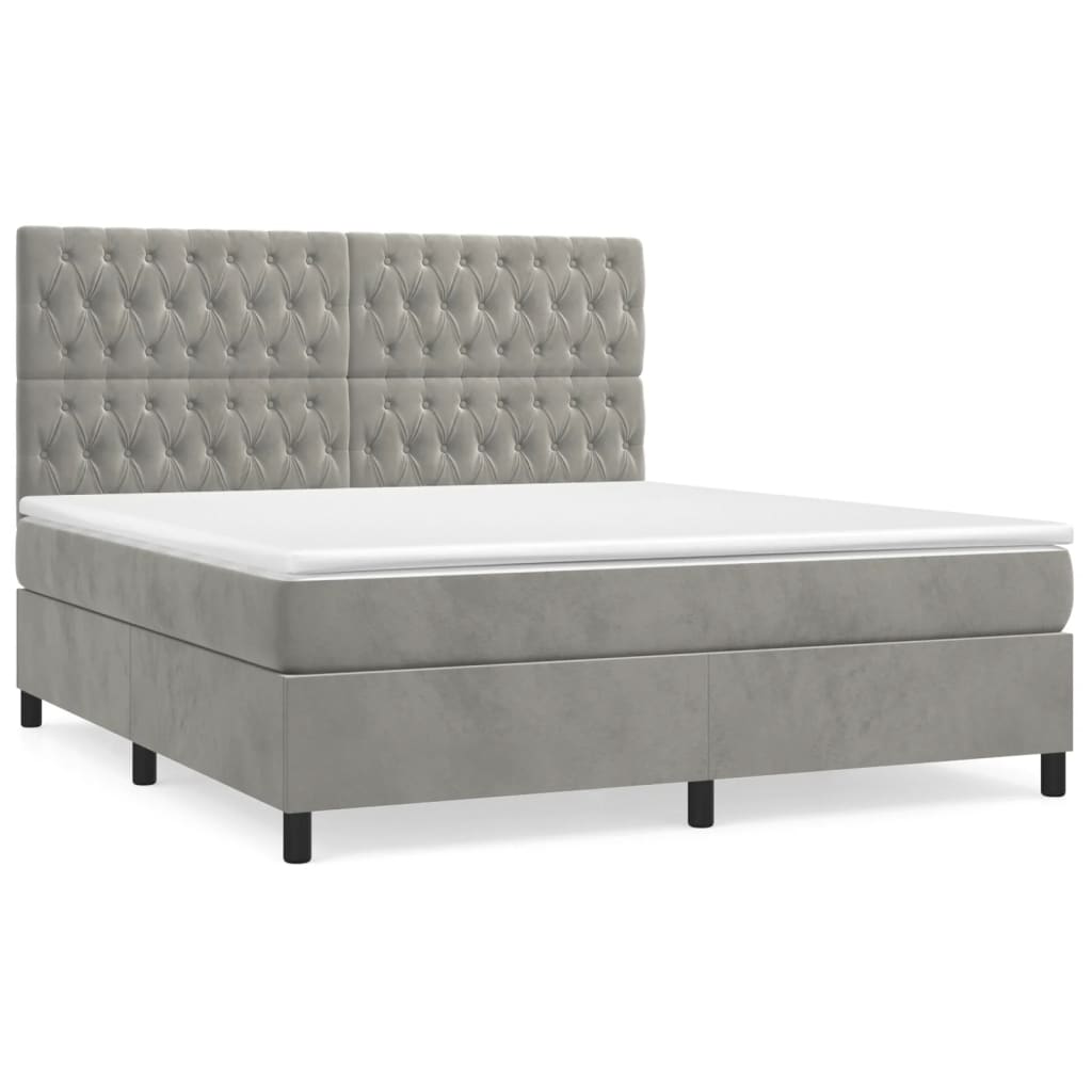 Cama box spring con colchón terciopelo - Diseño de botones 180x200 Gris Claro