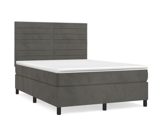 Cama box spring con colchón terciopelo gris oscuro 140x200 cm rayas horizontales