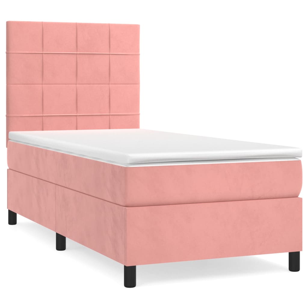 cama box spring con colchon terciopelo rosa 90x200 cm bloques con cuadros