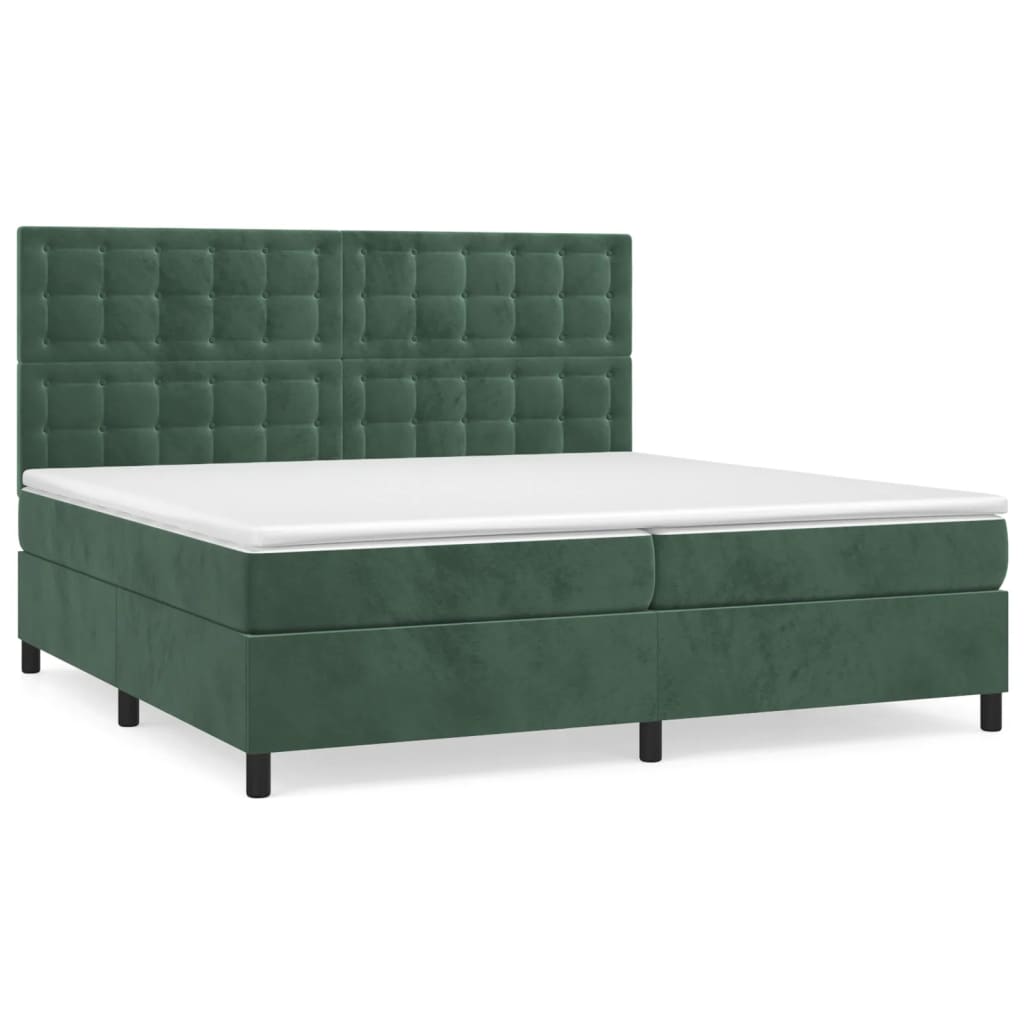 Cama box spring con colchón terciopelo - Botones 200x200 Verde