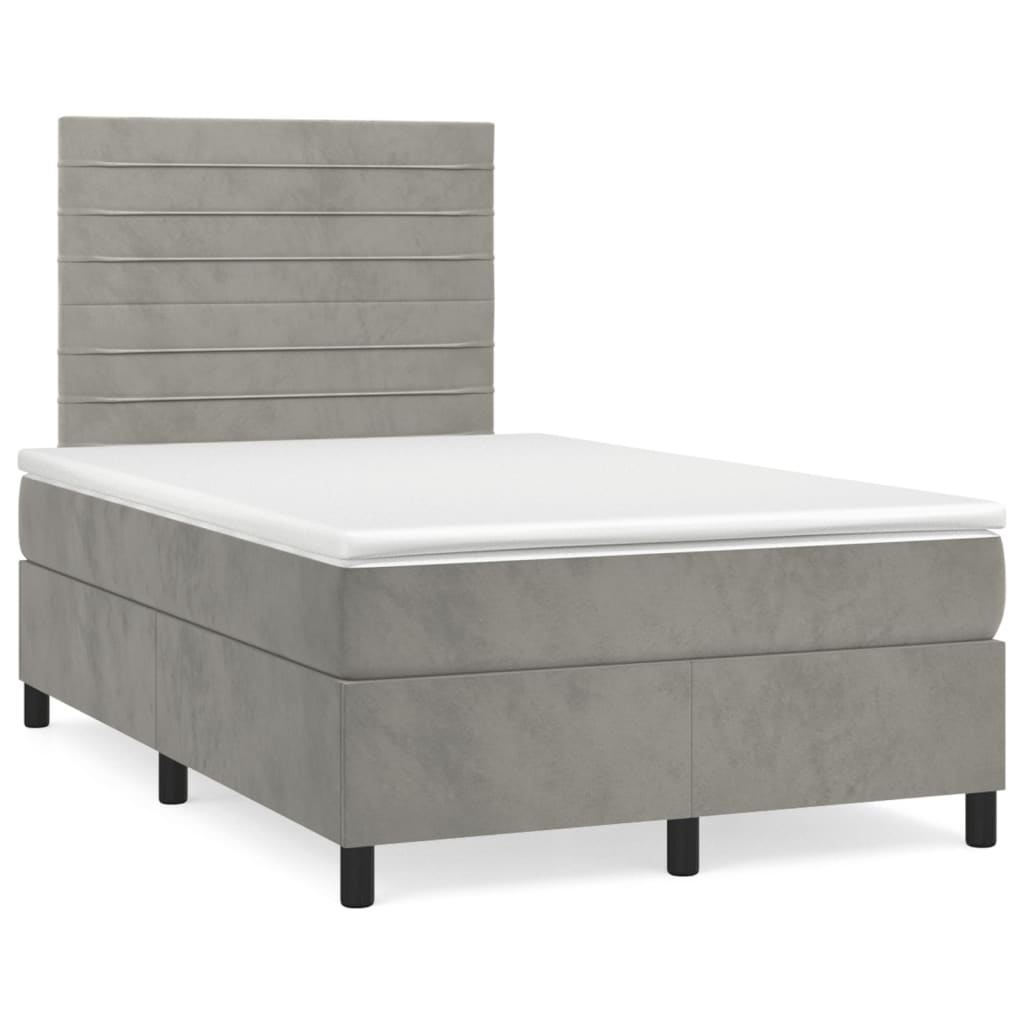 Cama box spring con colchón terciopelo - Rayas horizontales 120x200 Gris Claro