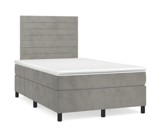 Cama box spring con colchón terciopelo gris claro 120x200 cm rayas horizontales