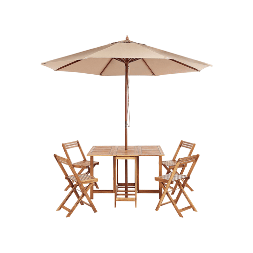 Conjunto de refeições de jardim 4 lugares FRASSINE com guarda-sol (12 opções) Madeira de acácia Natural