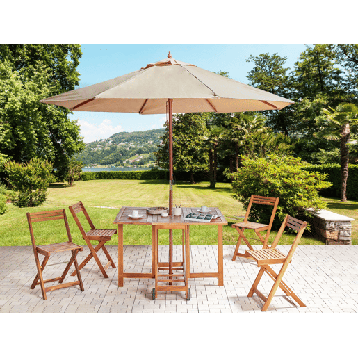 Conjunto de refeições de jardim 4 lugares FRASSINE com guarda-sol (12 opções) Madeira de acácia Natural
