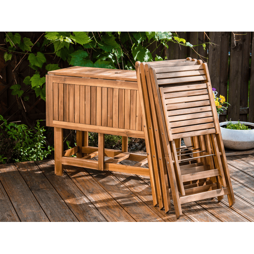 Conjunto de refeições de jardim 4 lugares FRASSINE com guarda-sol (12 opções) Madeira de acácia Natural