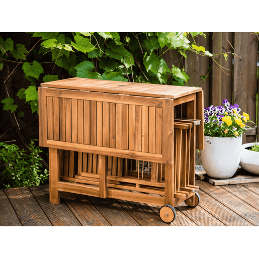 Conjunto de refeições de jardim 4 lugares FRASSINE com guarda-sol (12 opções) Madeira de acácia Natural