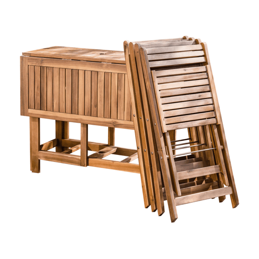 Conjunto de refeições de jardim 4 lugares FRASSINE com guarda-sol (12 opções) Madeira de acácia Natural