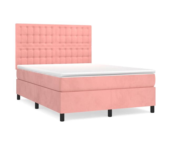 Cama box spring con colchón terciopelo rosa 140x190 cm botones