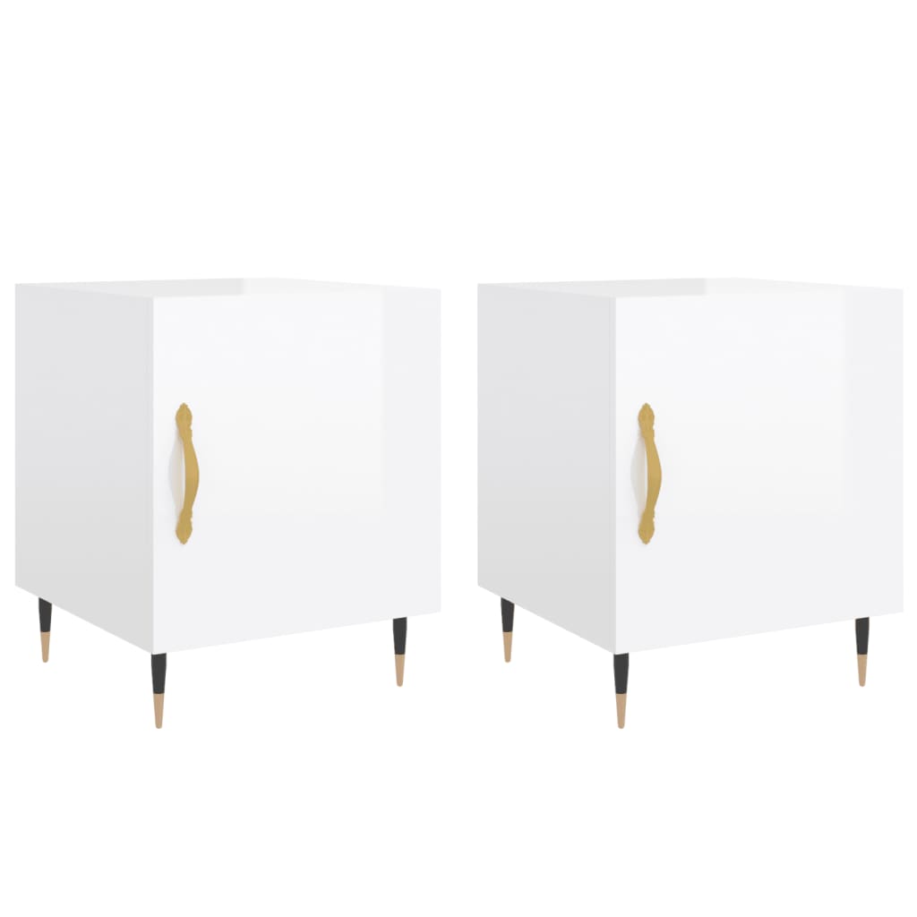 vidaxl mesitas noche 2 uds madera ingenieria blanco brillo 40x40x50 cm