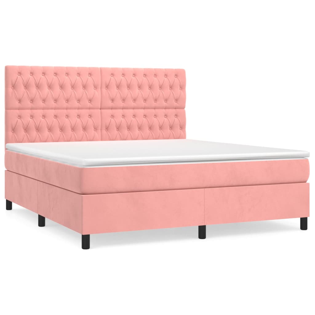 Cama box spring con colchón terciopelo - Diseño de botones 180x200 Rosa