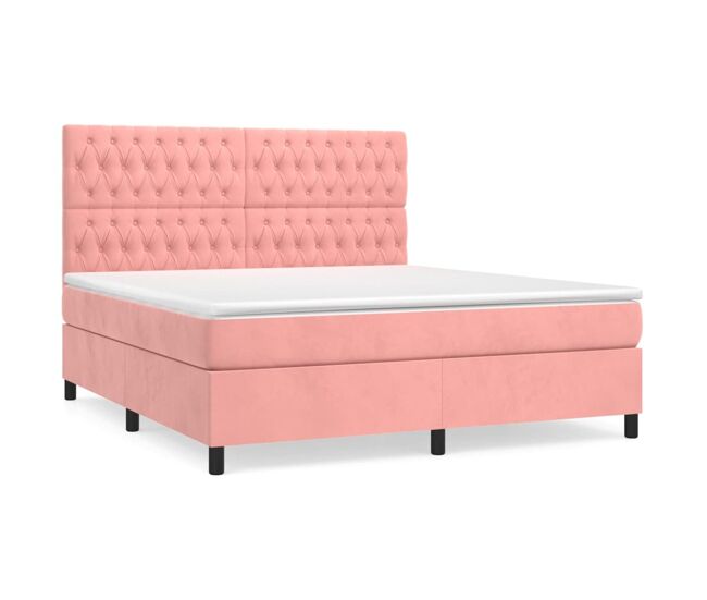 Cama box spring con colchón terciopelo rosa 180x200 cm diseño de botones