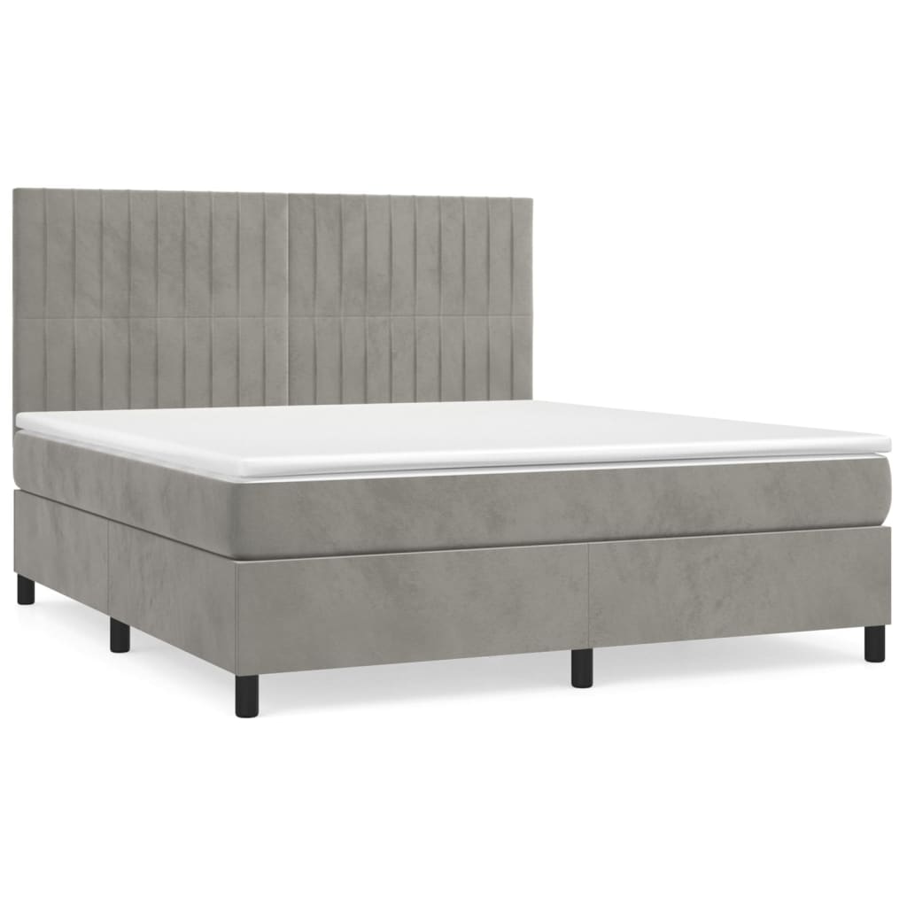 Cama box spring con colchón terciopelo - Rayas verticales 180x200 Gris Claro