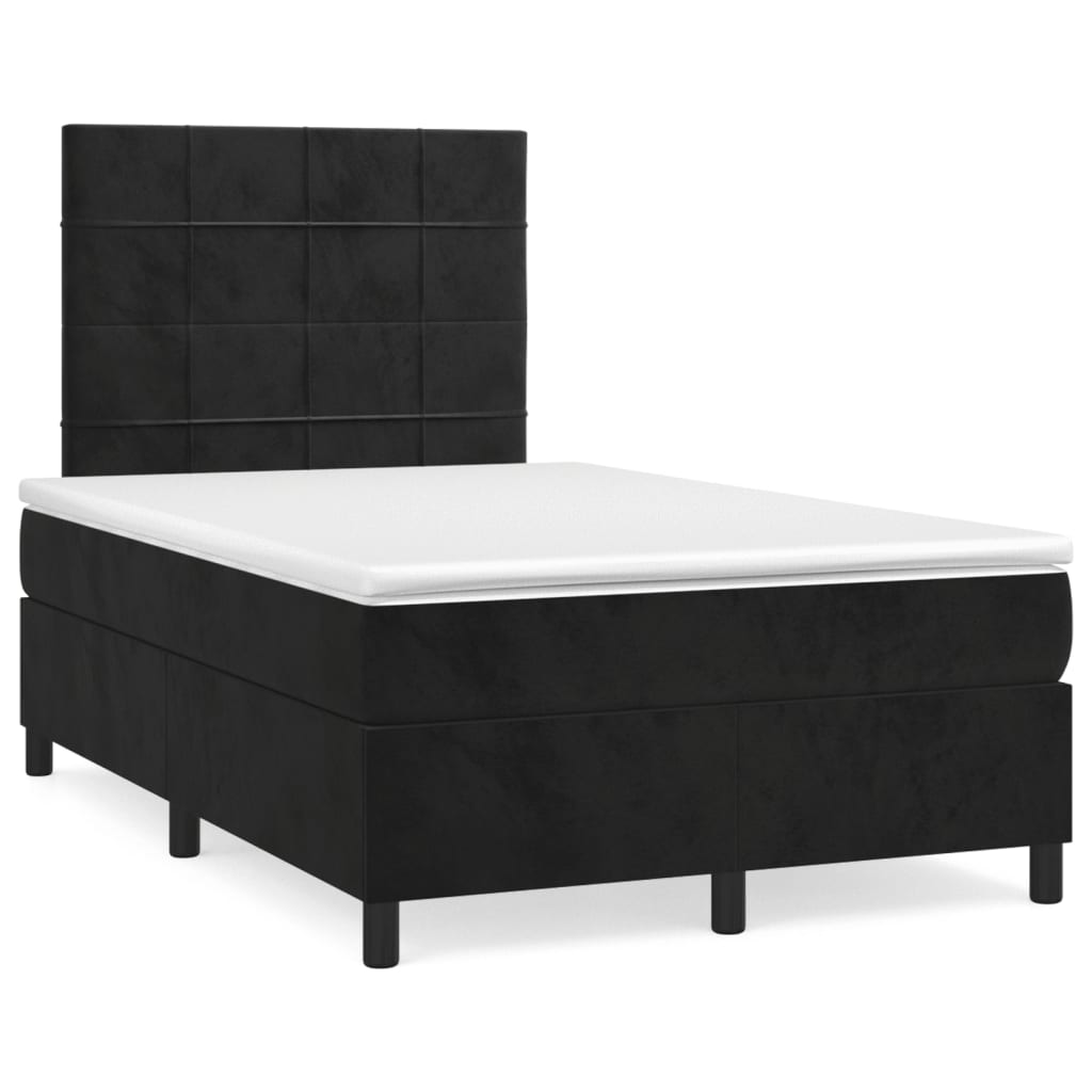 Cama box spring con colchón terciopelo negro 120x200 cm bloques con cuadros