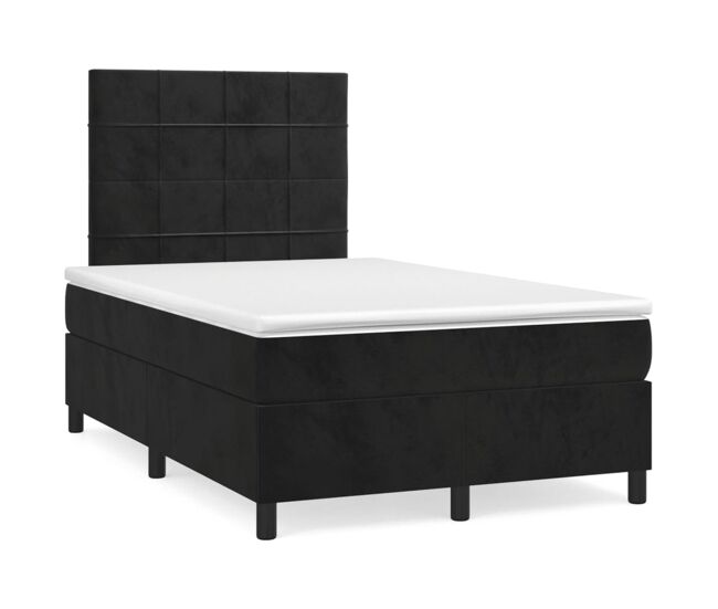 Cama box spring con colchón terciopelo negro 120x200 cm bloques con cuadros