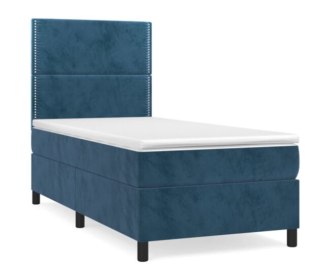 Cama box spring con colchón terciopelo azul oscuro 100x200 cm liso con clavos