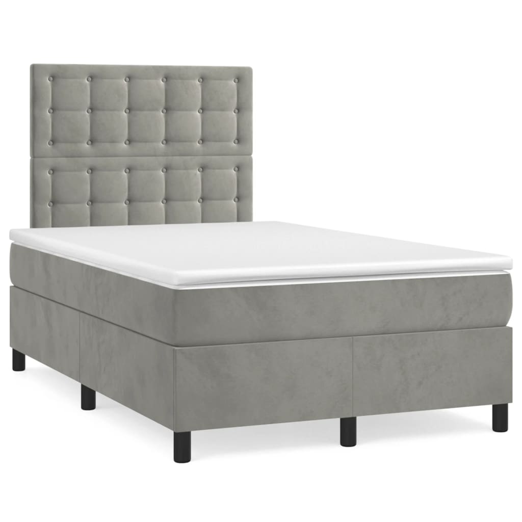 Cama box spring con colchón terciopelo - Botones 120x200 Gris Claro