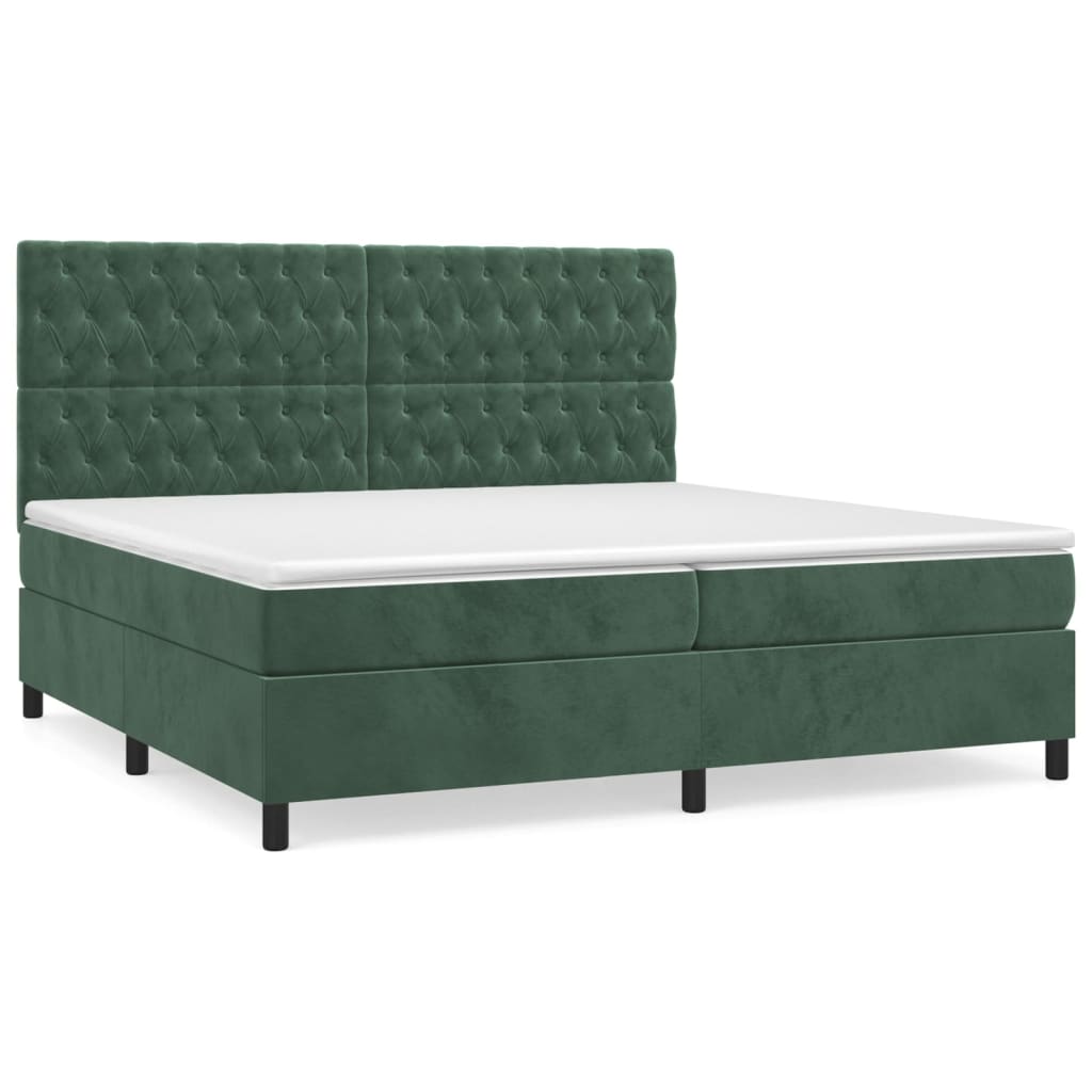 Cama box spring con colchón terciopelo - Diseño de botones 200x200 Verde