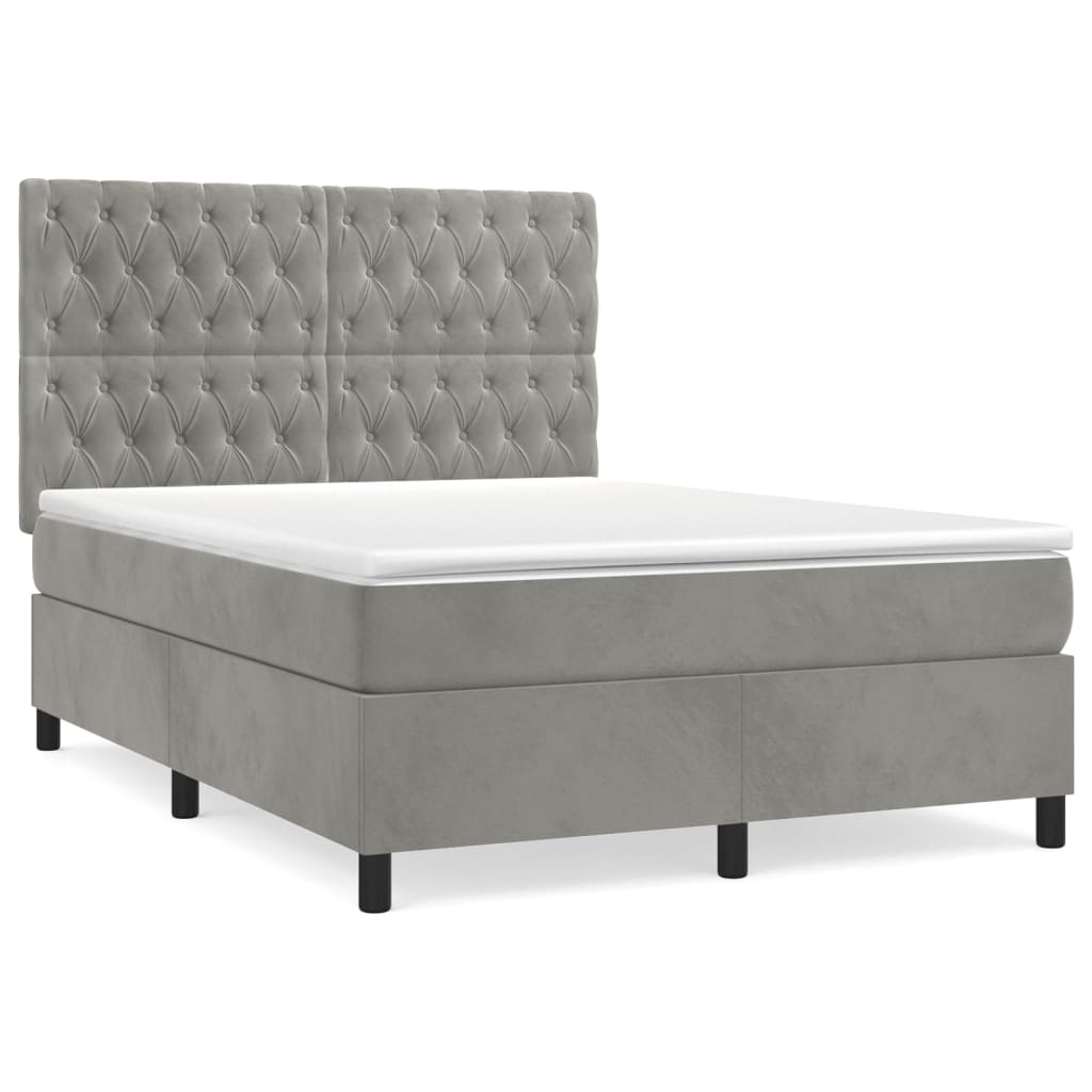 Cama box spring con colchón terciopelo - Diseño de botones 140x190 Gris Claro
