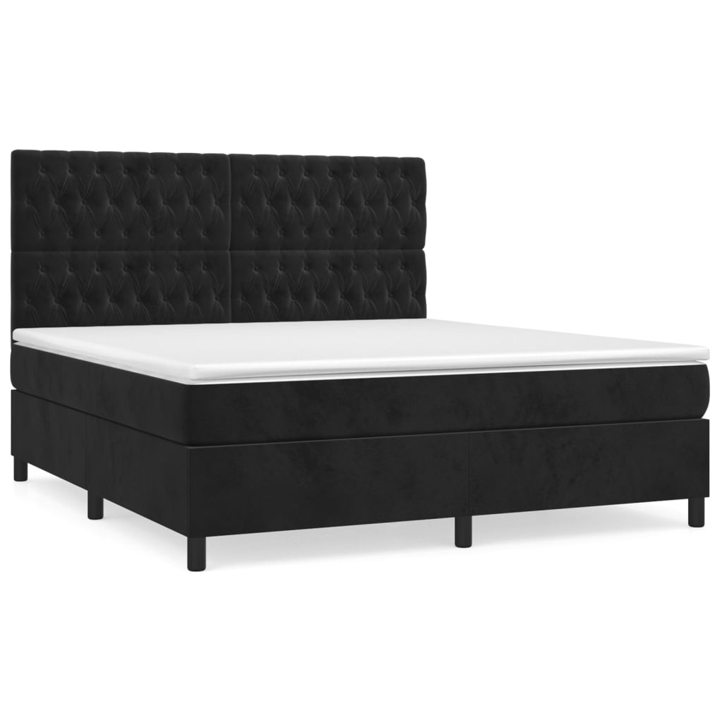 Cama box spring con colchón terciopelo - Diseño de botones 180x200 Negro