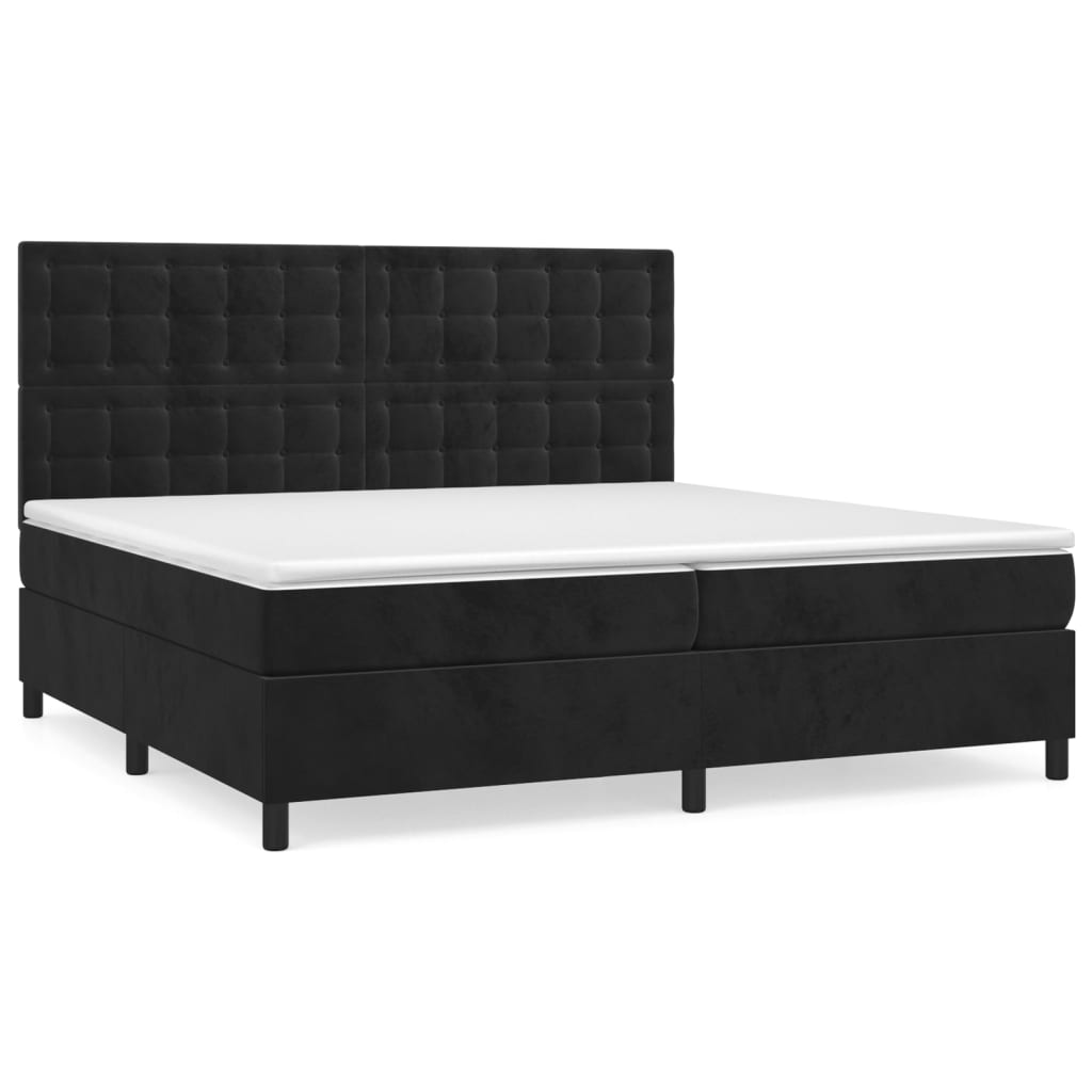 Cama box spring con colchón terciopelo - Botones 200x200 Negro