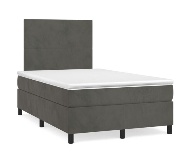 Cama box spring con colchón terciopelo gris oscuro 120x200 cm diseño plano