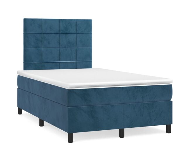 Cama box spring con colchón terciopelo azul oscuro 120x200 cm bloques con cuadros