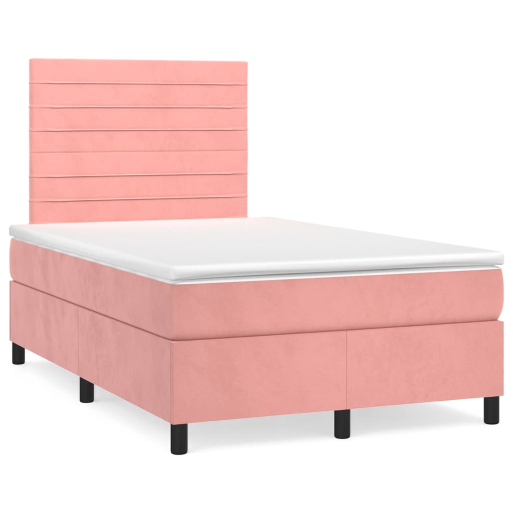 Cama box spring con colchón terciopelo - Rayas horizontales 120x200 Rosa