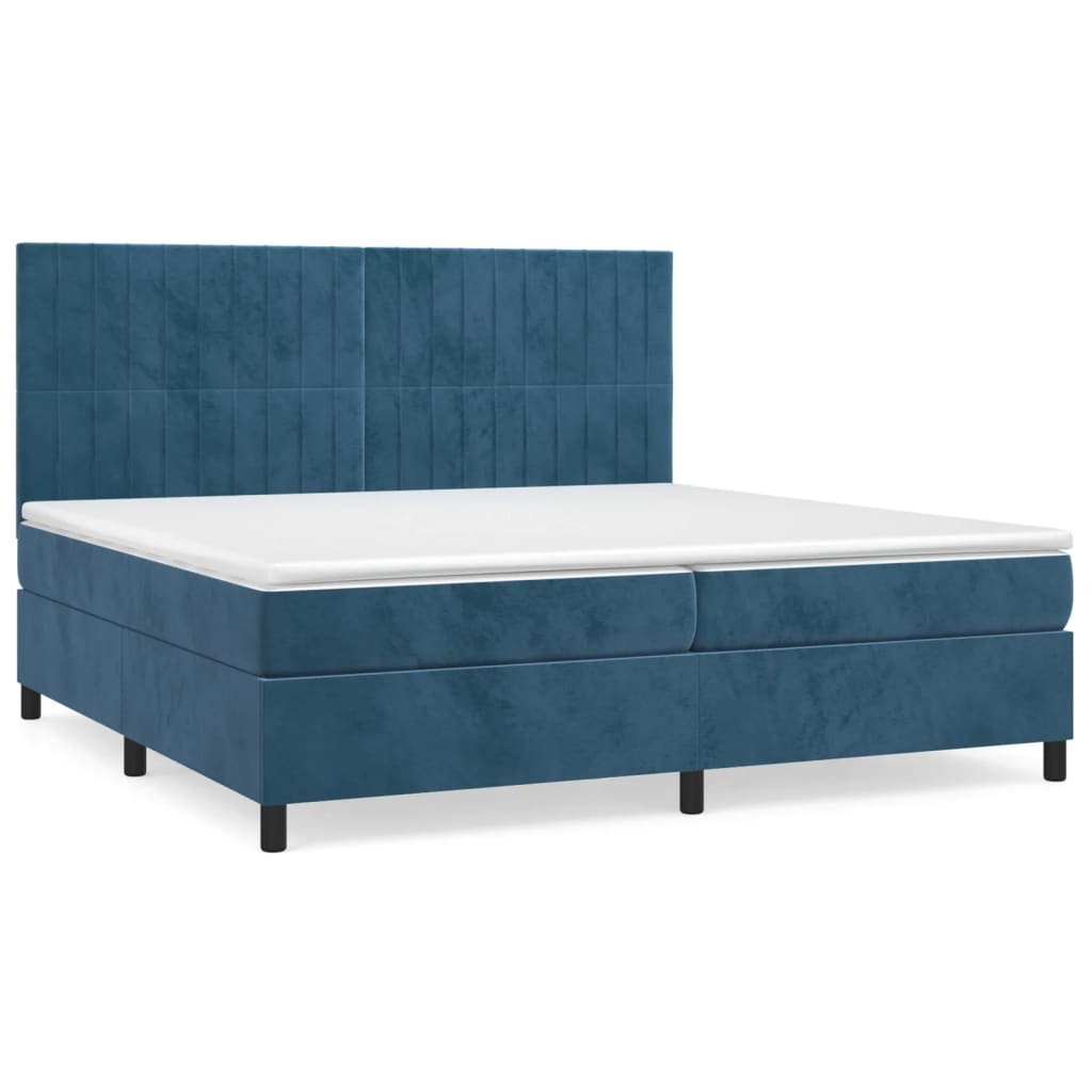Cama box spring con colchón terciopelo azul oscuro 200x200 cm rayas verticales